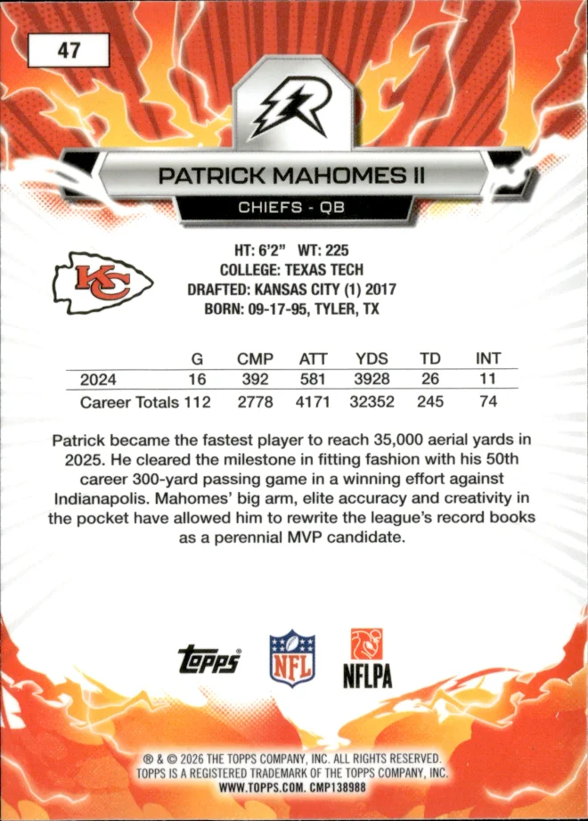 Patrick Mahomes II card back