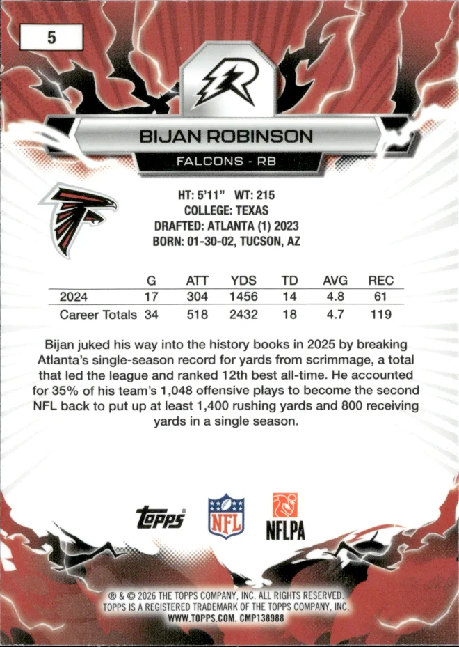 Bijan Robinson card back