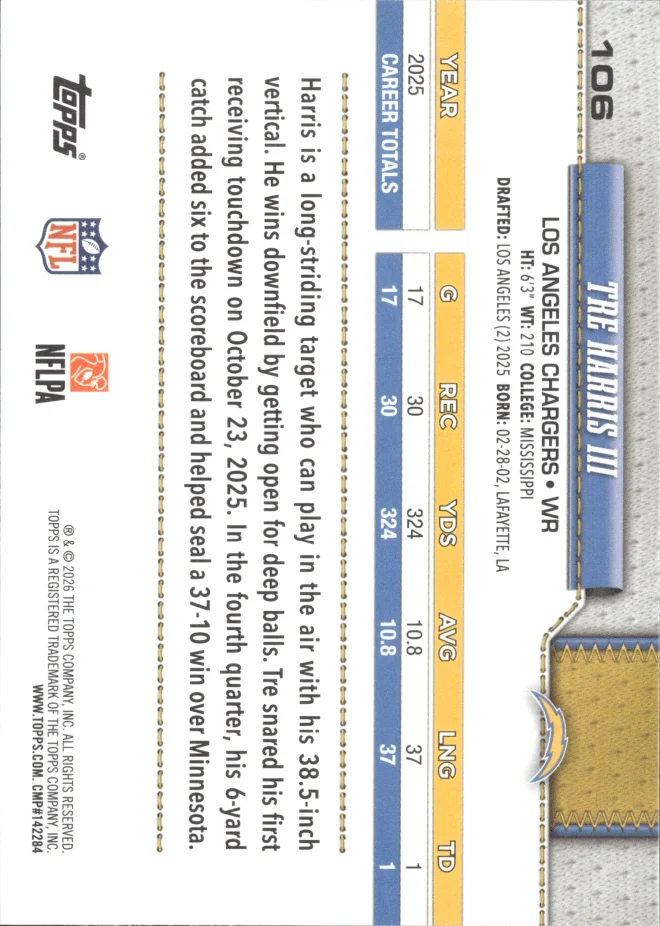 Tre Harris III card back