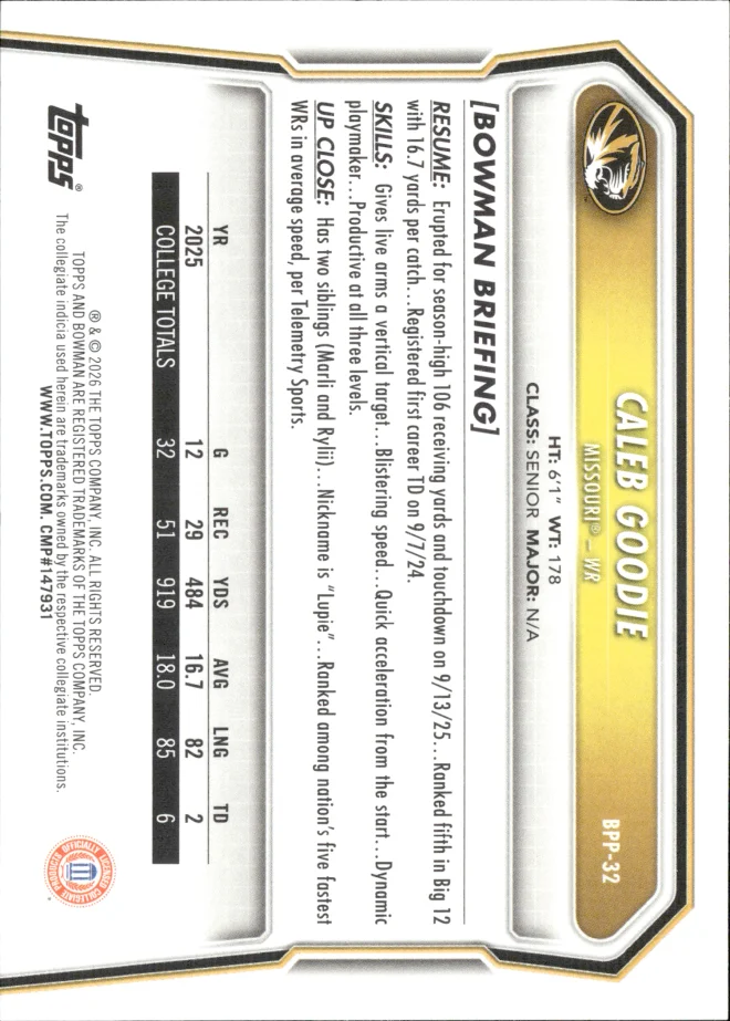 Caleb Goodie card back
