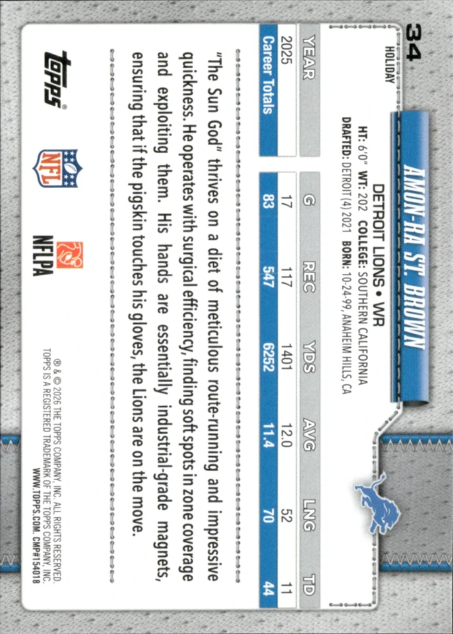 Amon-Ra St. Brown card back