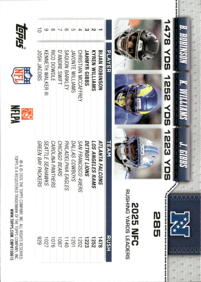 Bijan Robinson / Kyren Williams / Jahmyr Gibbs card back