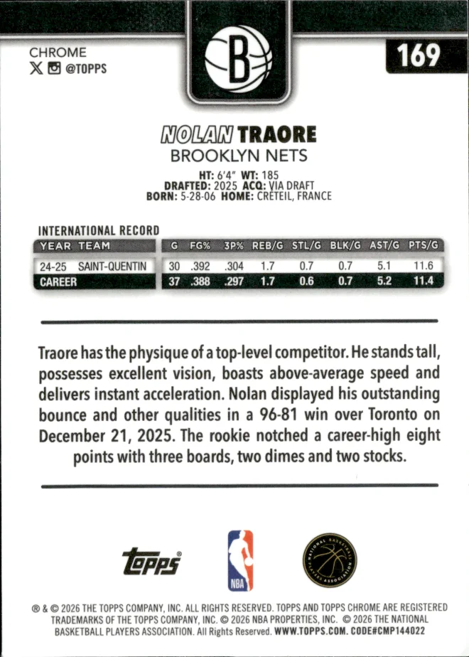 Nolan Traore card back