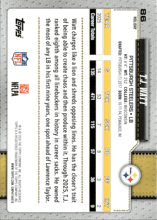 T.J. Watt card back