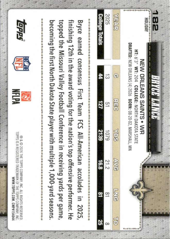 Bryce Lance card back