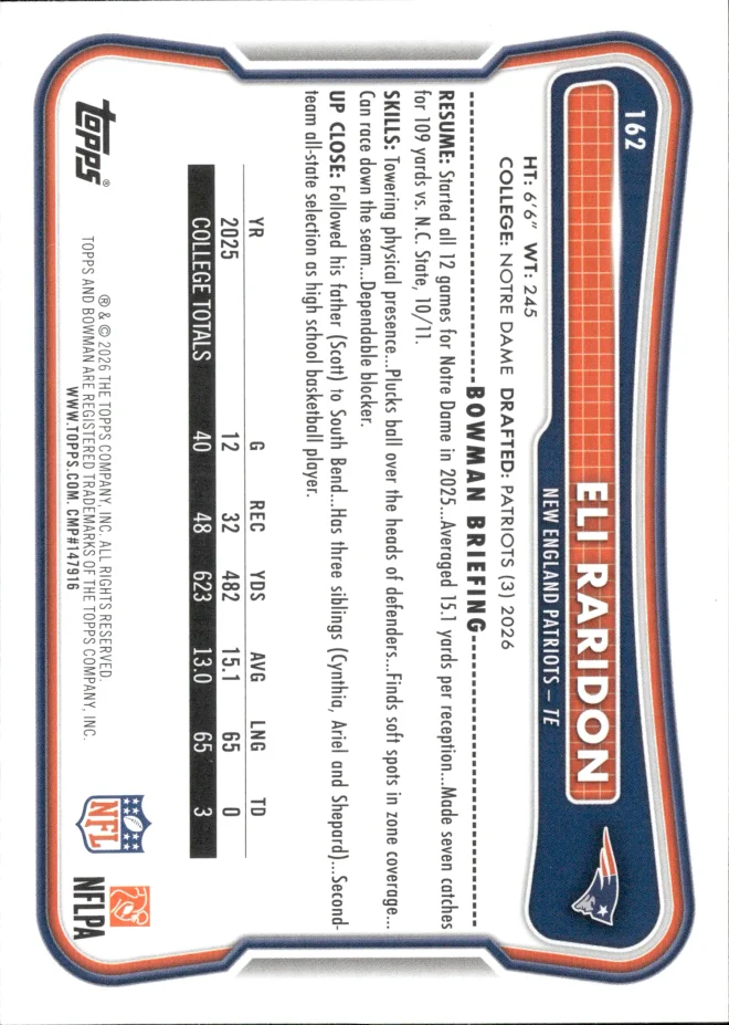 Eli Raridon card back