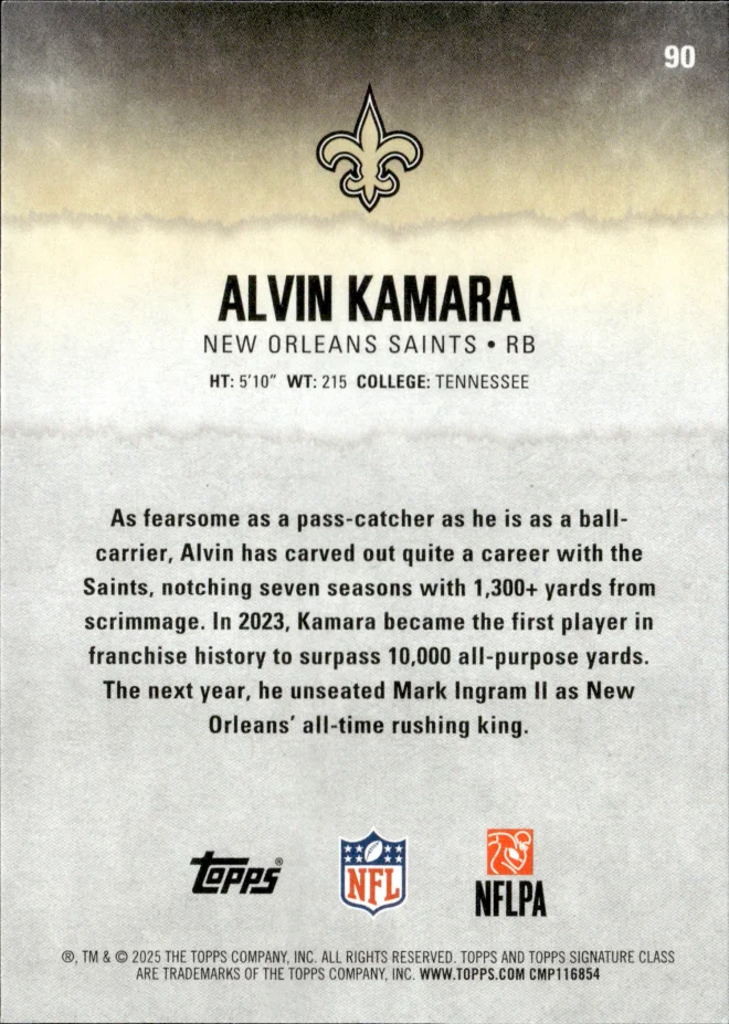 Alvin Kamara card back