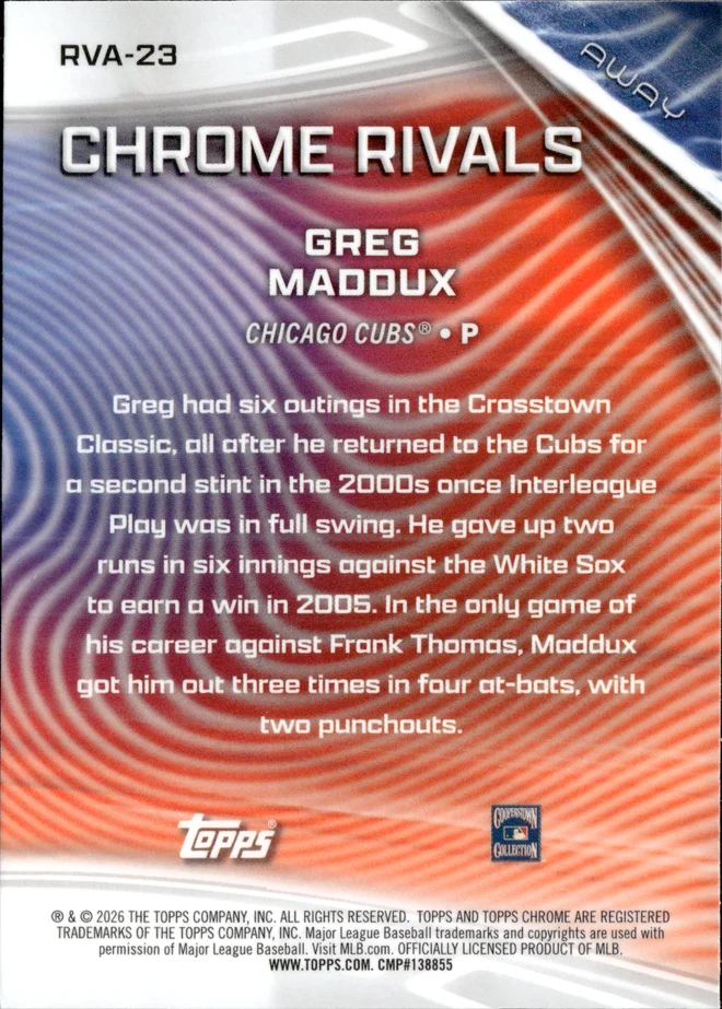 Greg Maddux card back