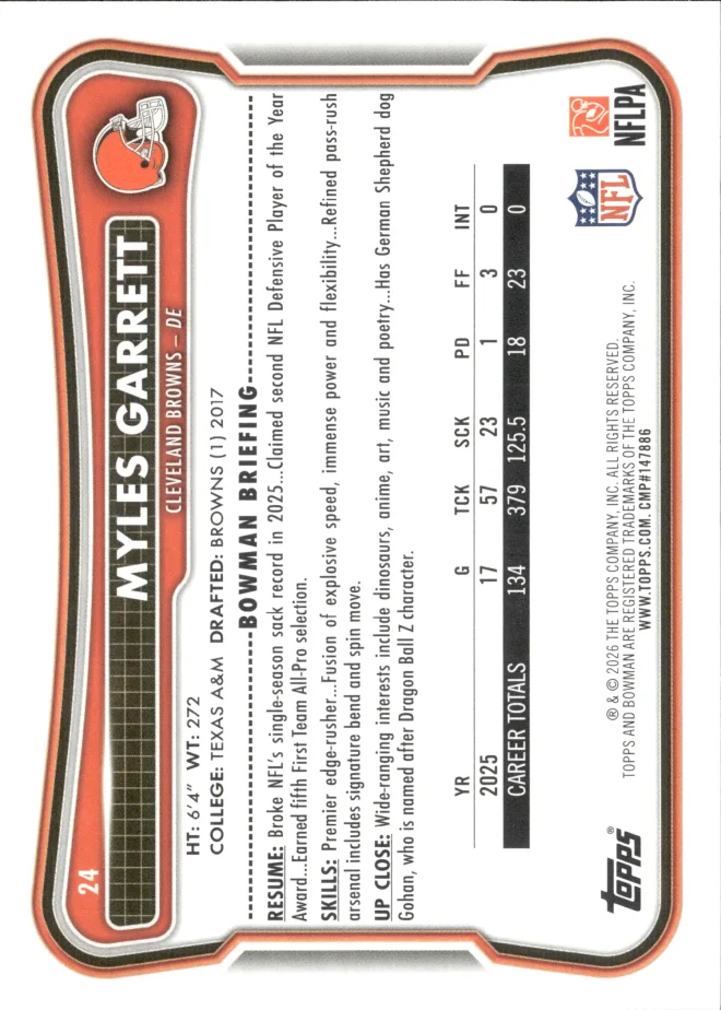 Myles Garrett card back
