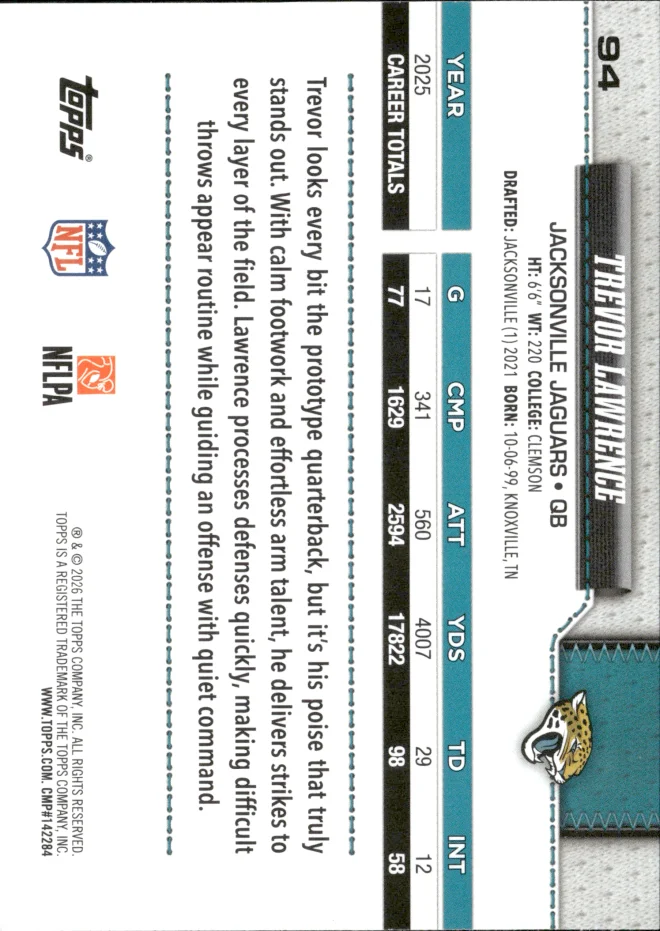 Trevor Lawrence card back