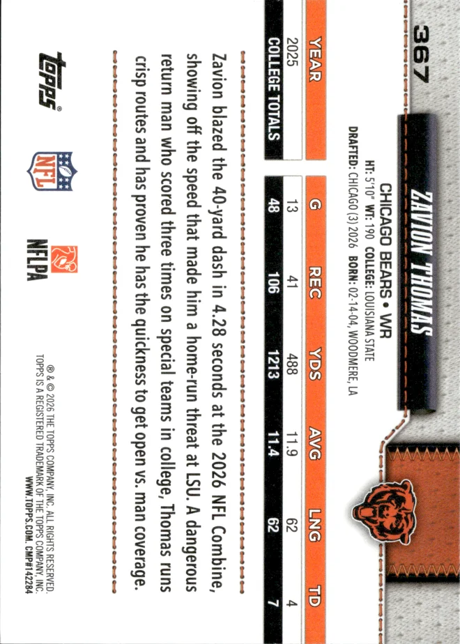 Zavion Thomas card back