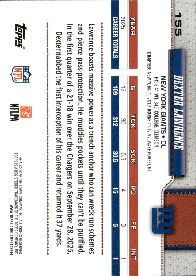 Dexter Lawrence card back