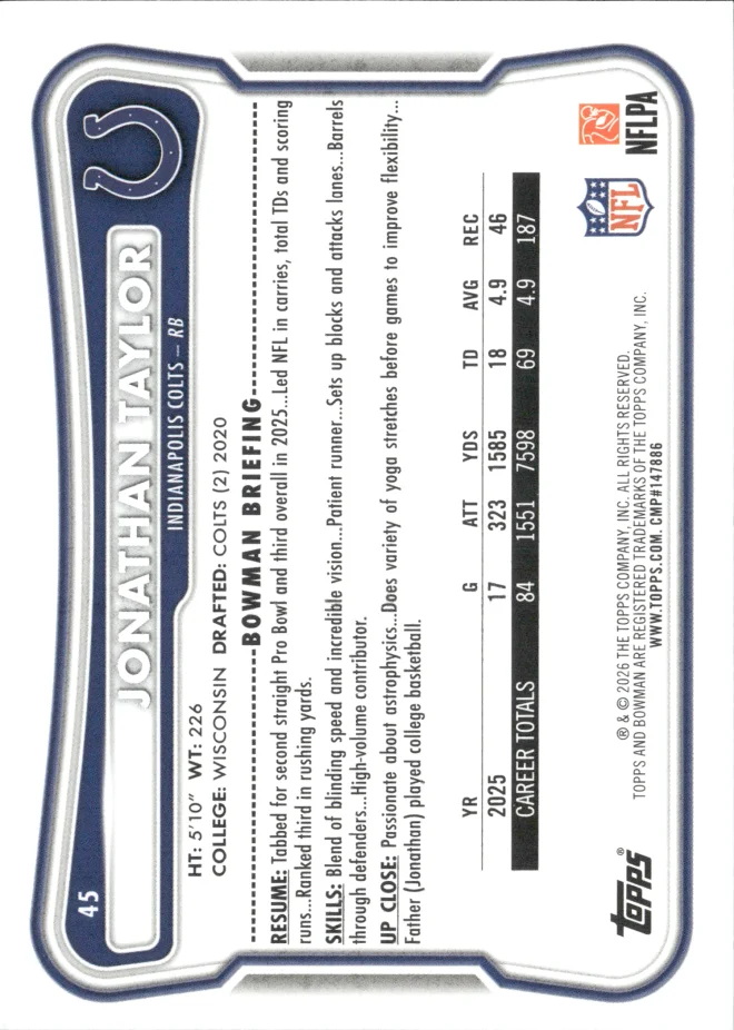 Jonathan Taylor card back