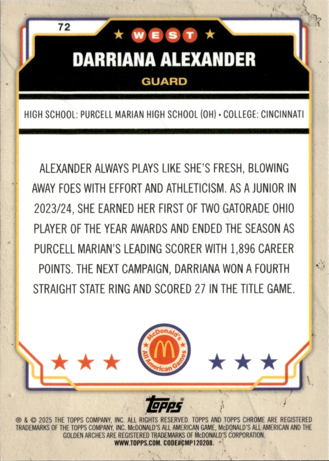 Darriana Alexander card back