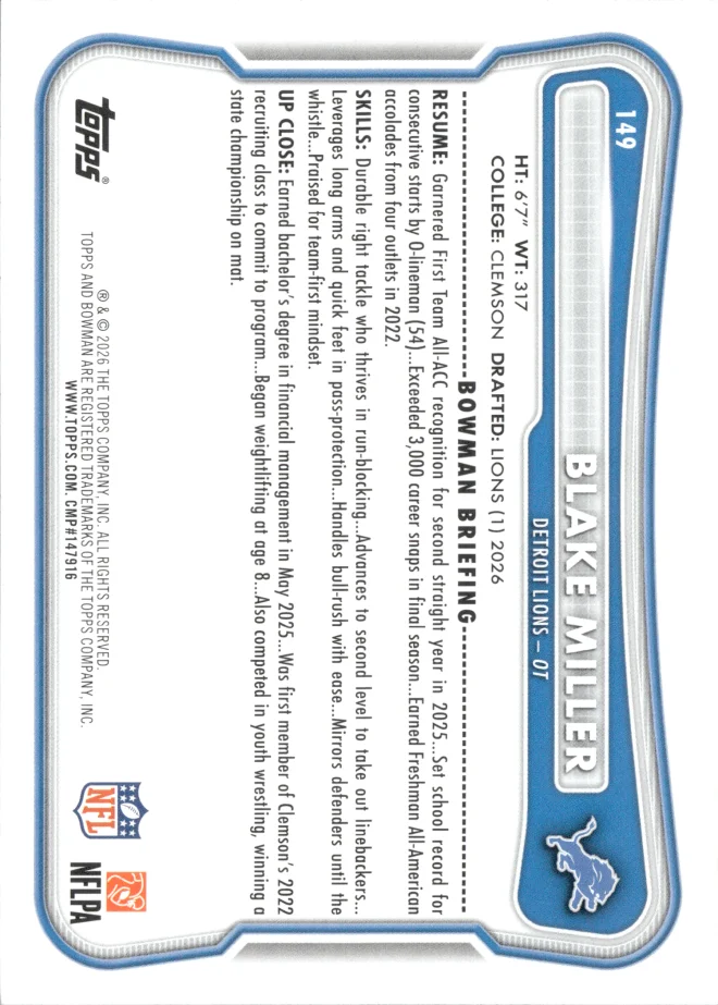 Blake Miller card back