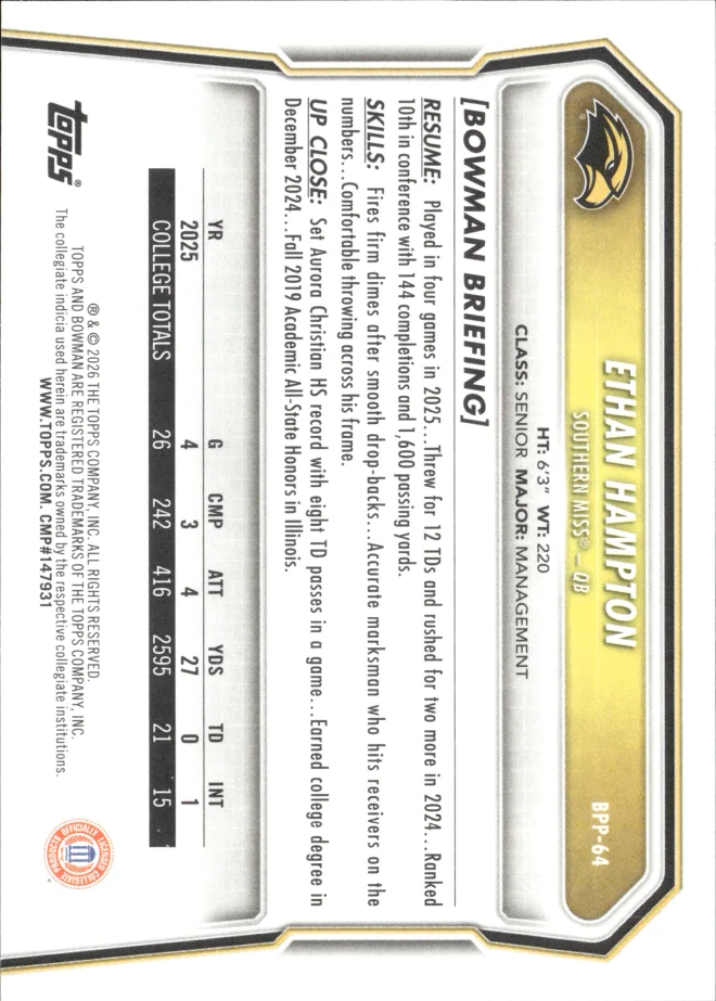 Ethan Hampton card back