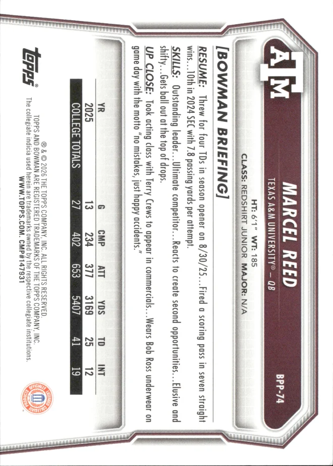 Marcel Reed card back