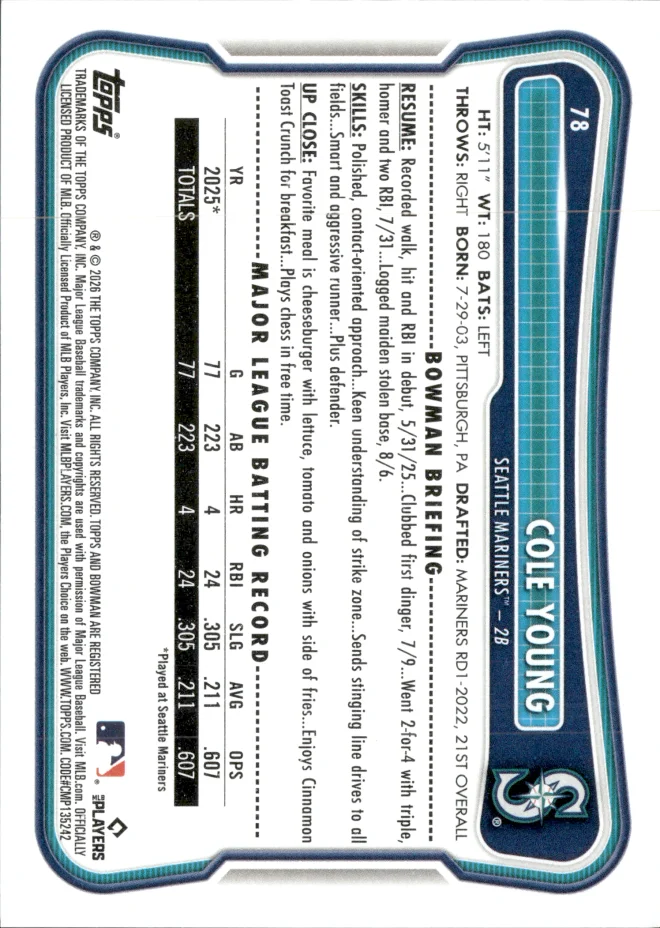 Cole Young card back