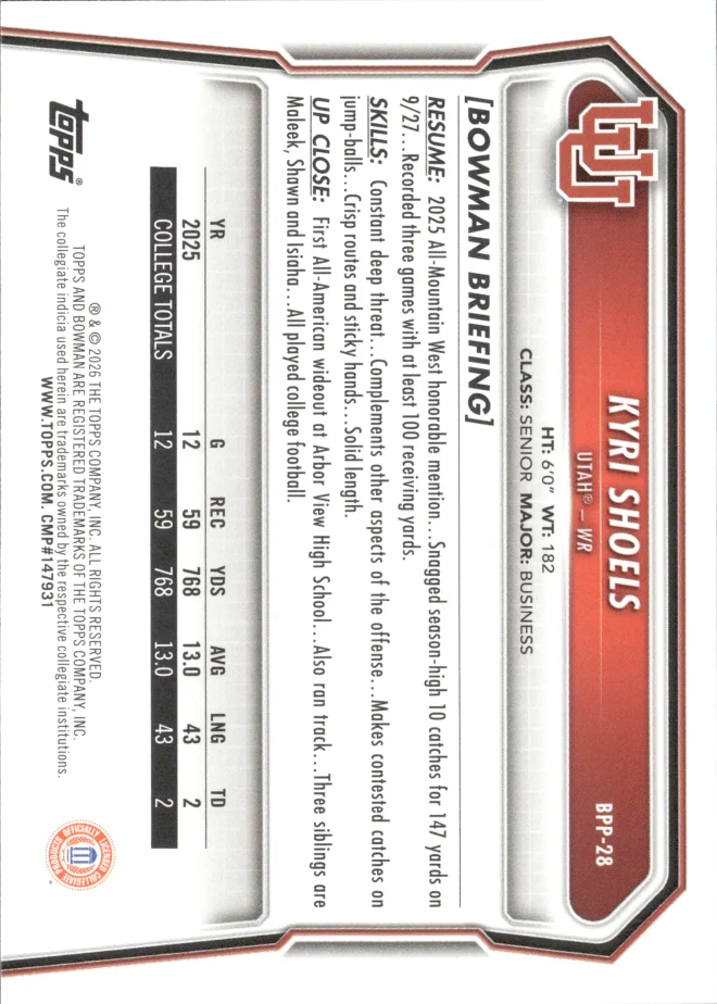 Kyri Shoels card back