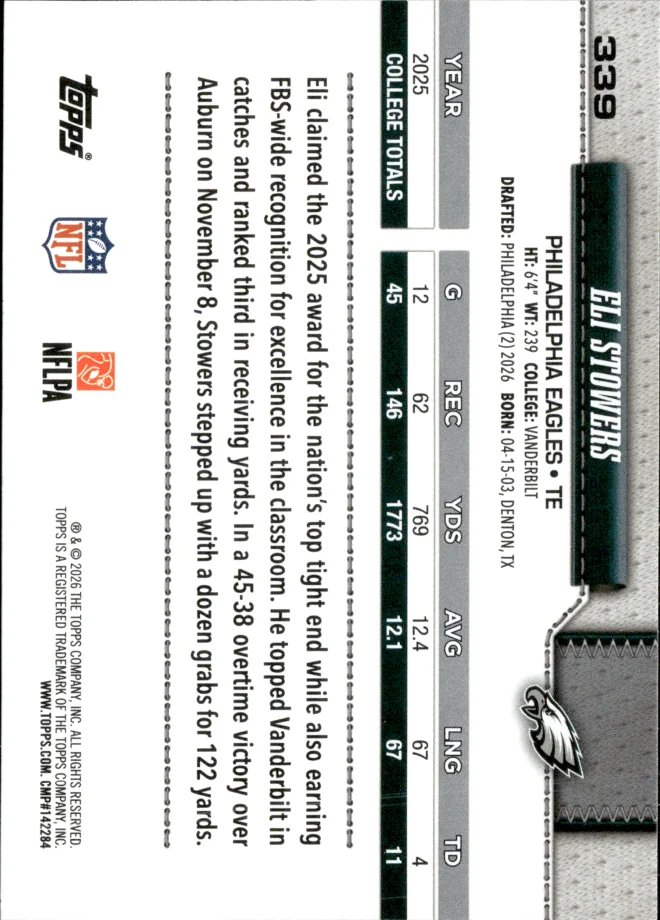 Eli Stowers card back