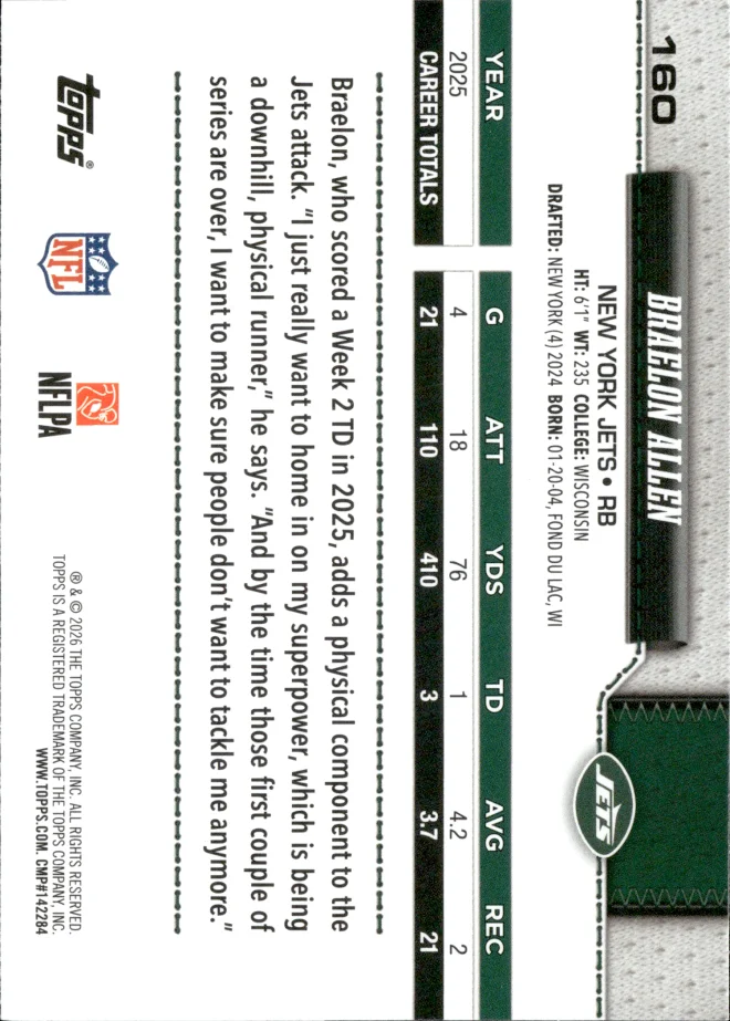 Braelon Allen card back