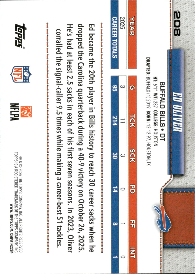 Ed Oliver card back