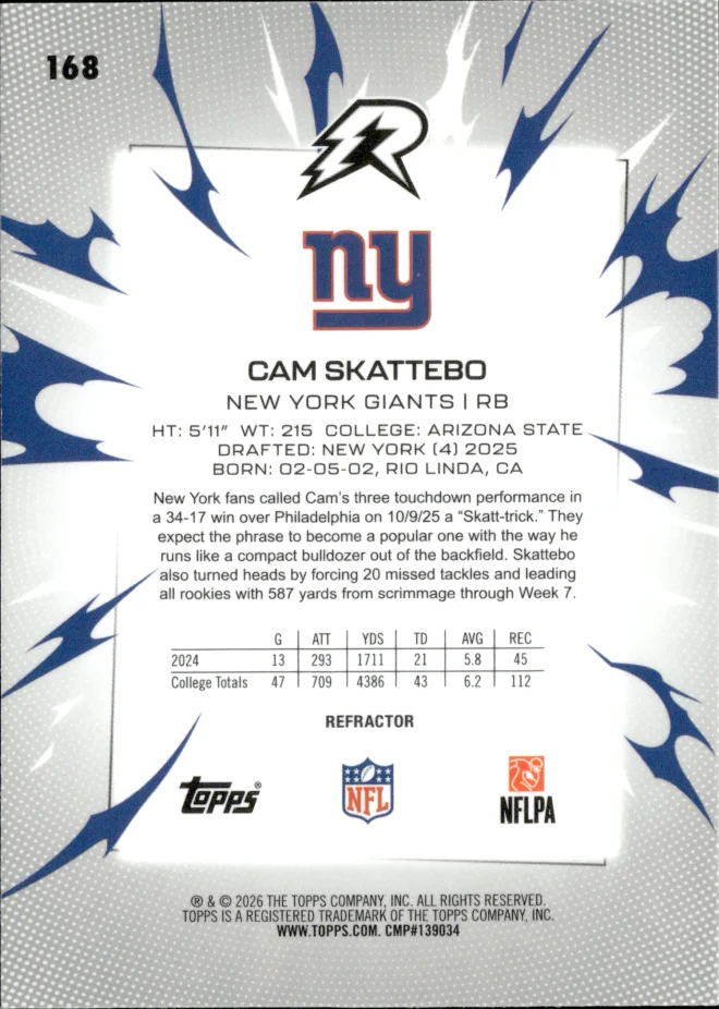 Cam Skattebo card back