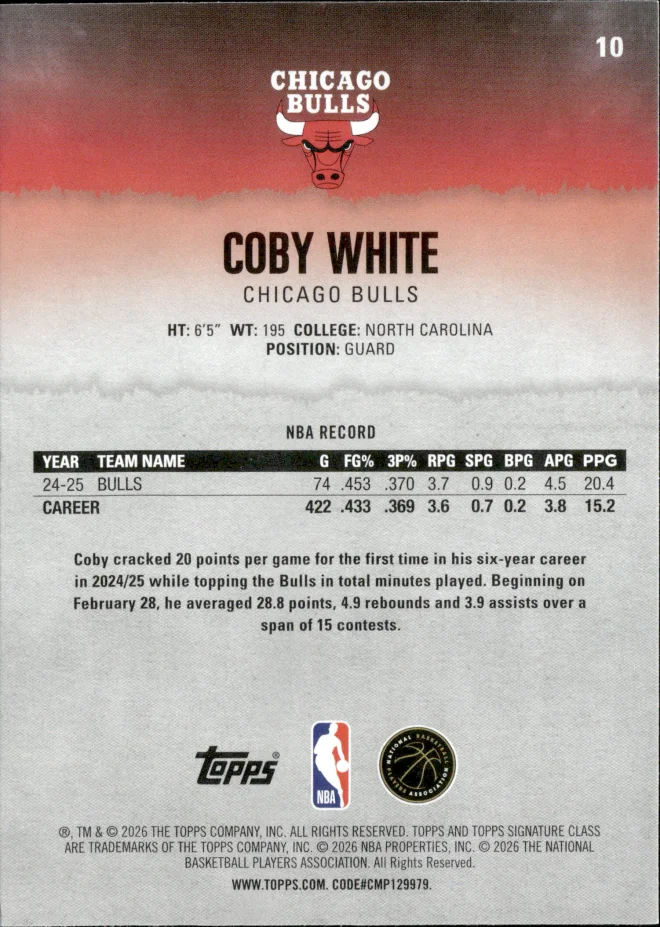 Coby White card back