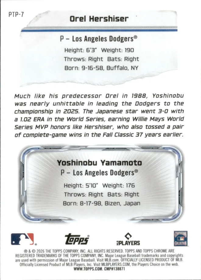 Orel Hershiser / Yoshinobu Yamamoto card back