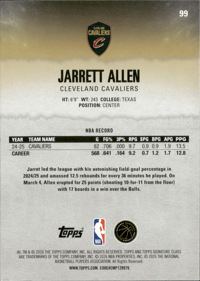 Jarrett Allen card back