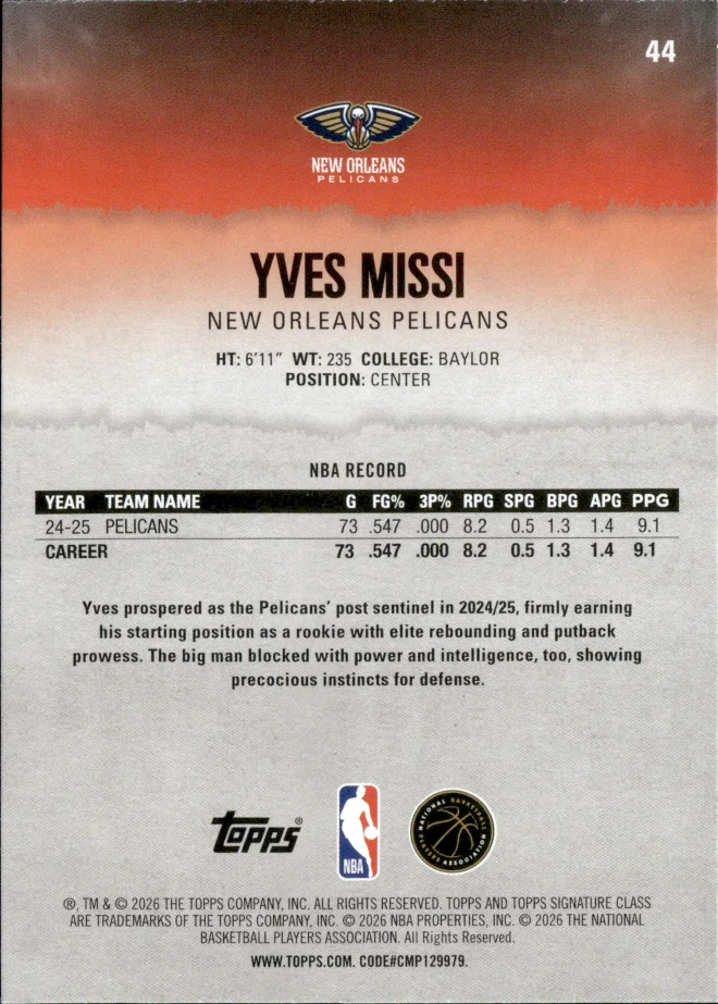 Yves Missi card back