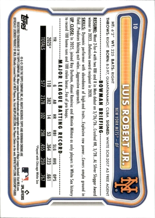 Luis Robert Jr. card back