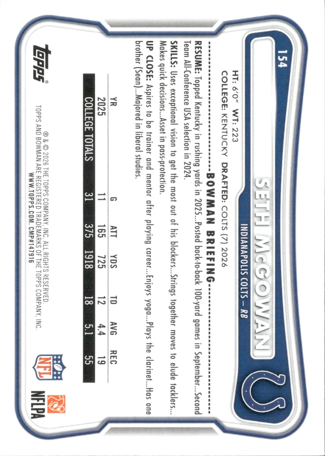 Seth McGowan card back