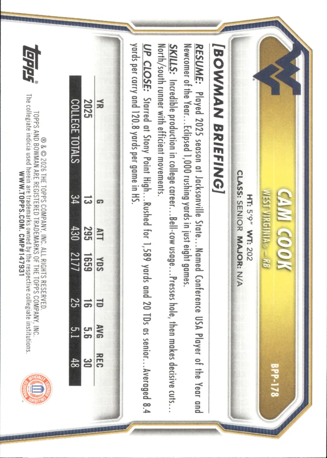 Cam Cook card back