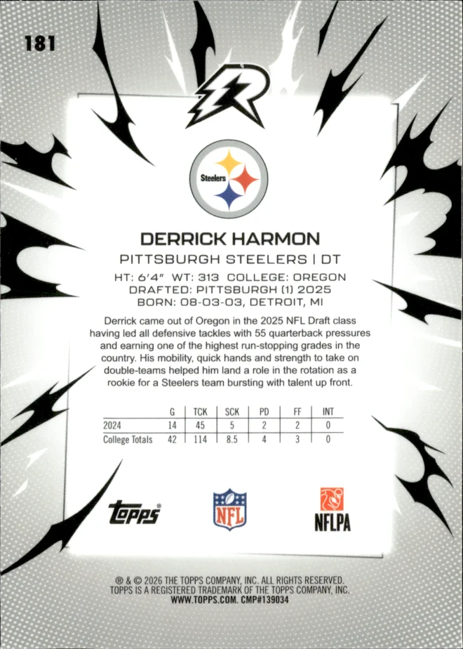 Derrick Harmon card back