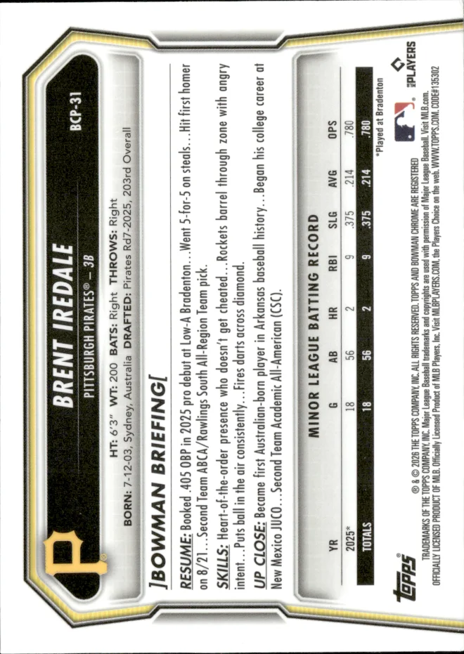 Brent Iredale card back