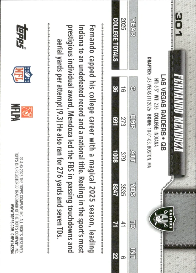 Fernando Mendoza card back