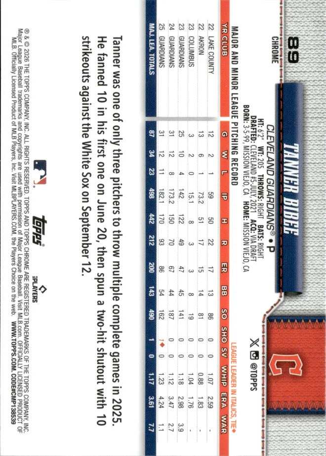 Tanner Bibee card back