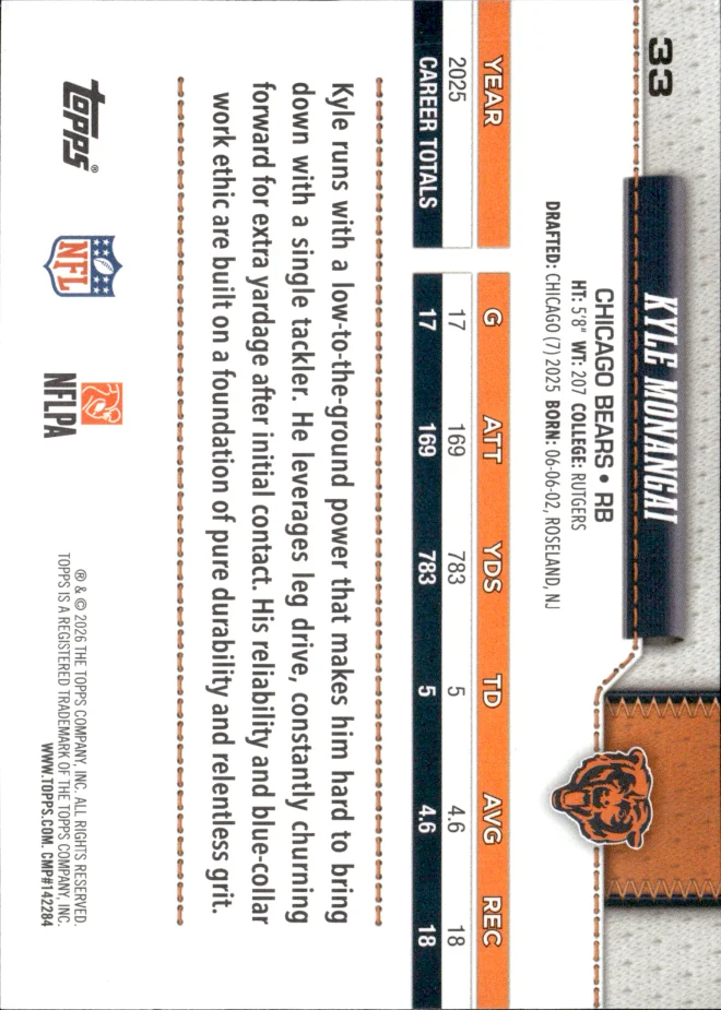 Kyle Monangai card back