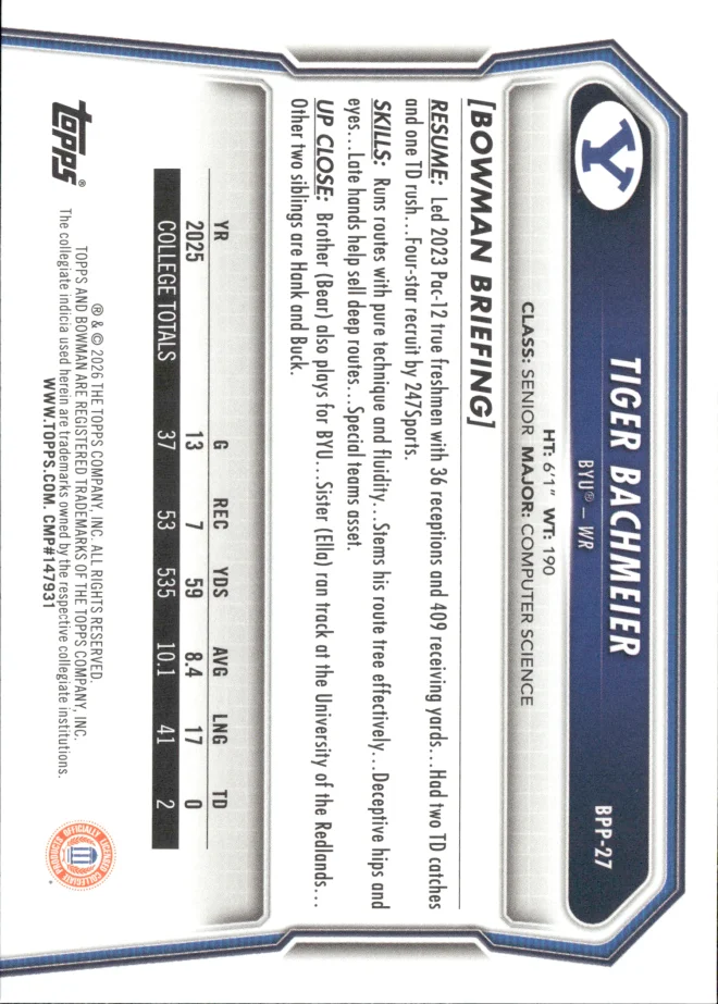 Tiger Bachmeier card back