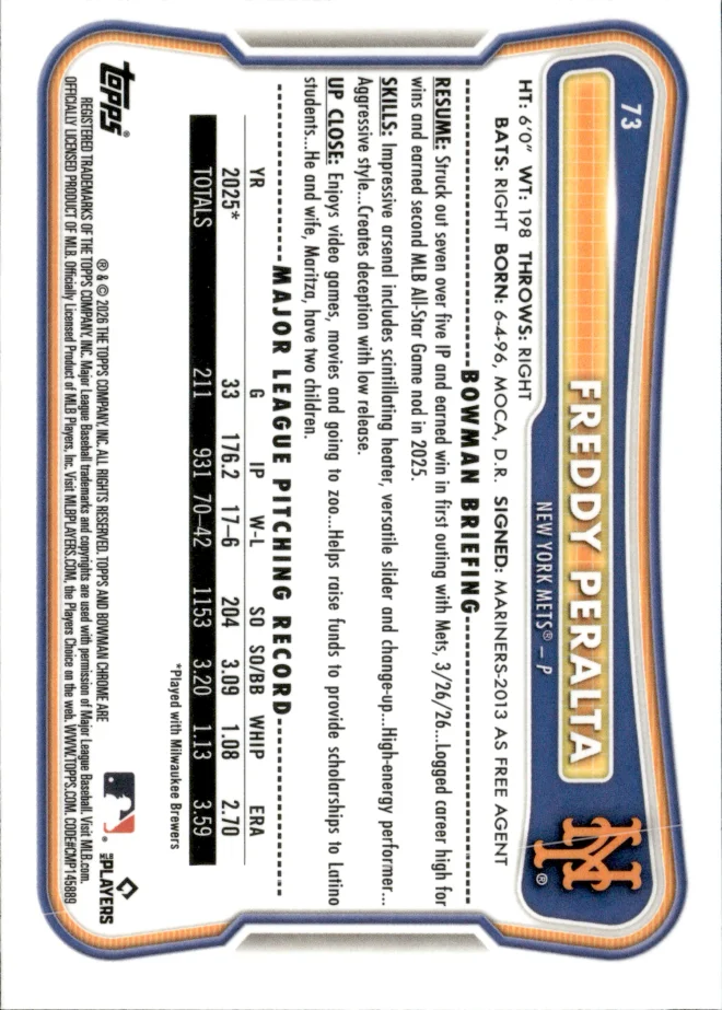 Freddy Peralta card back