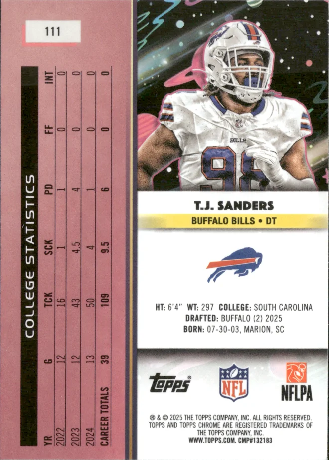 T.J. Sanders card back