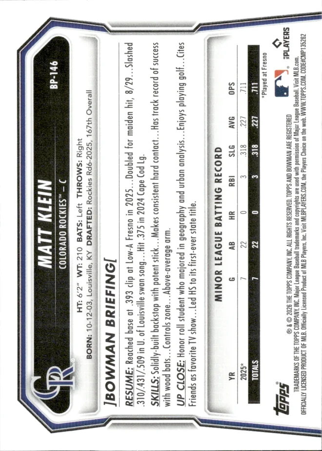 Matt Klein card back