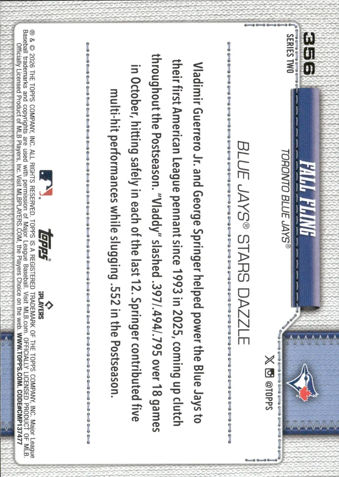 Vladimir Guerrero Jr. / George Springer card back