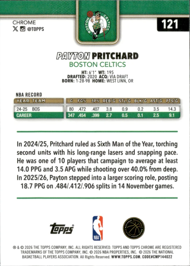 Payton Pritchard card back