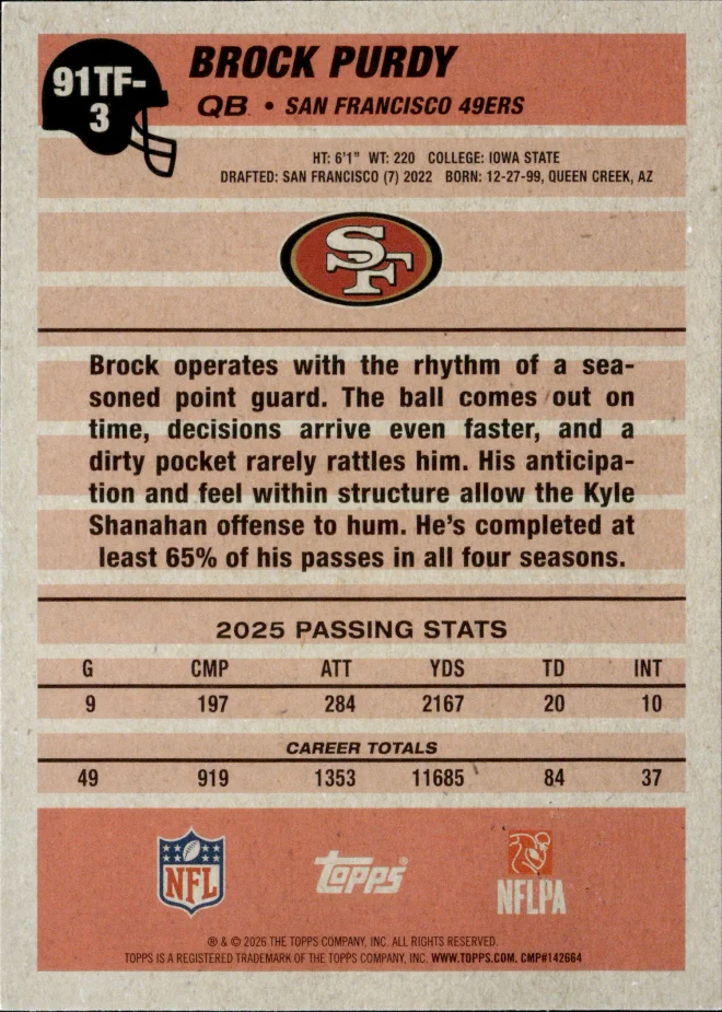 Brock Purdy card back