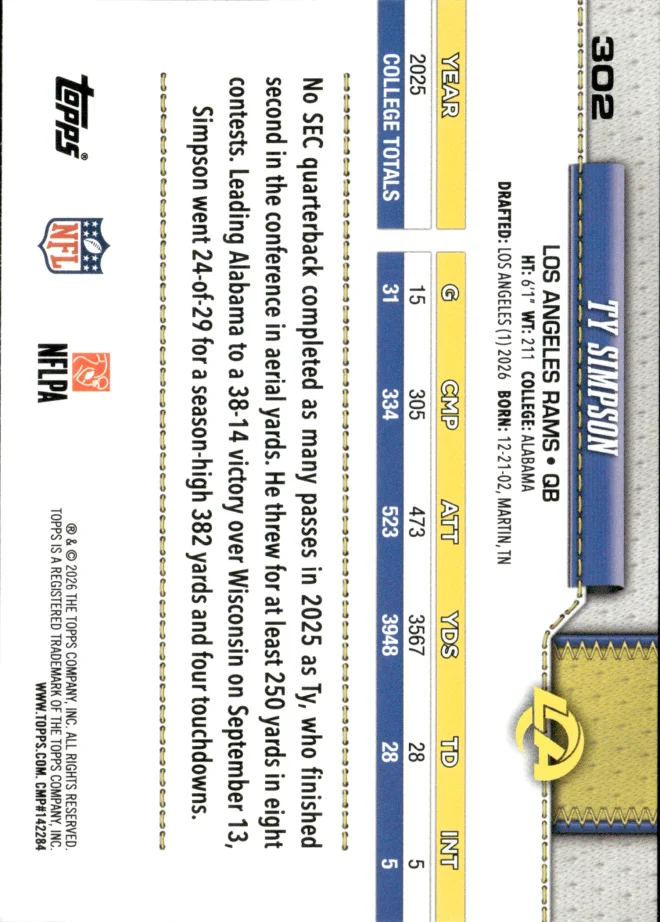 Ty Simpson card back
