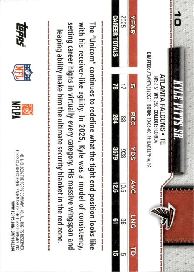 Kyle Pitts Sr. card back