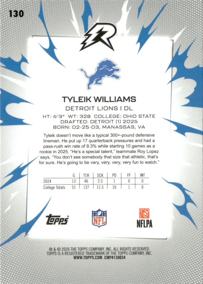 Tyleik Williams card back
