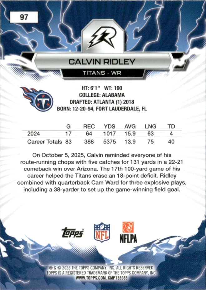 Calvin Ridley card back